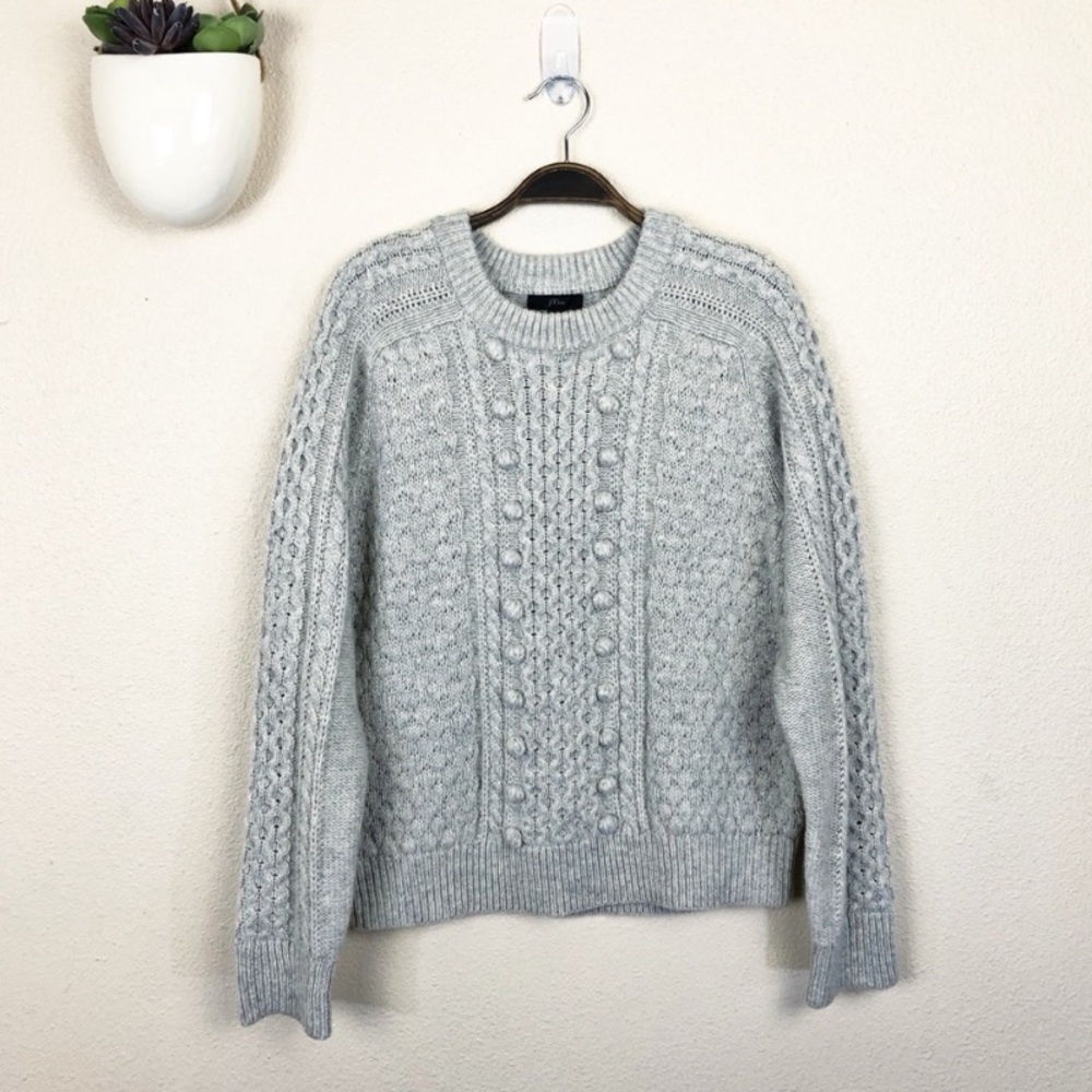 •J.CREW• Gray Popcorn Cable Knit Pullover Sweater